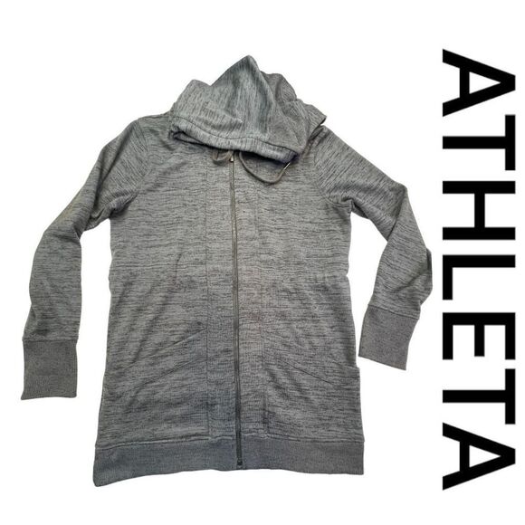 Athleta Zip Up Hoodie Women's Small Heather Gray Long Sleeve Pockets Thumb Hole - Picture 1 of 6